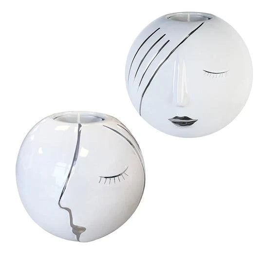 Faces White Tealight Holders - Pair