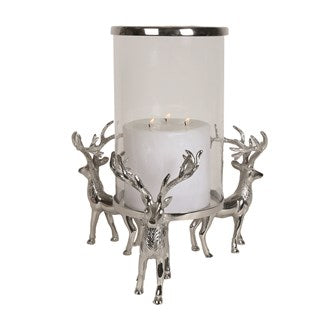 Silver Reindeer Base Hurricane Candle Holder
