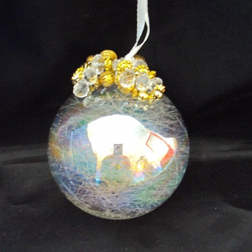 Iridescent Glass & Gold Clear Beaded Bauble