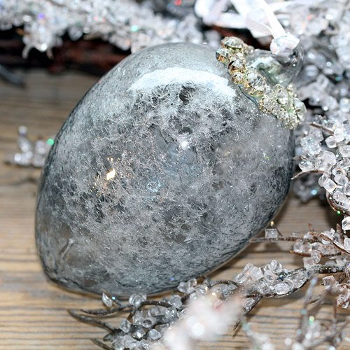 Pewter Crackle Glass & Diamante Bauble