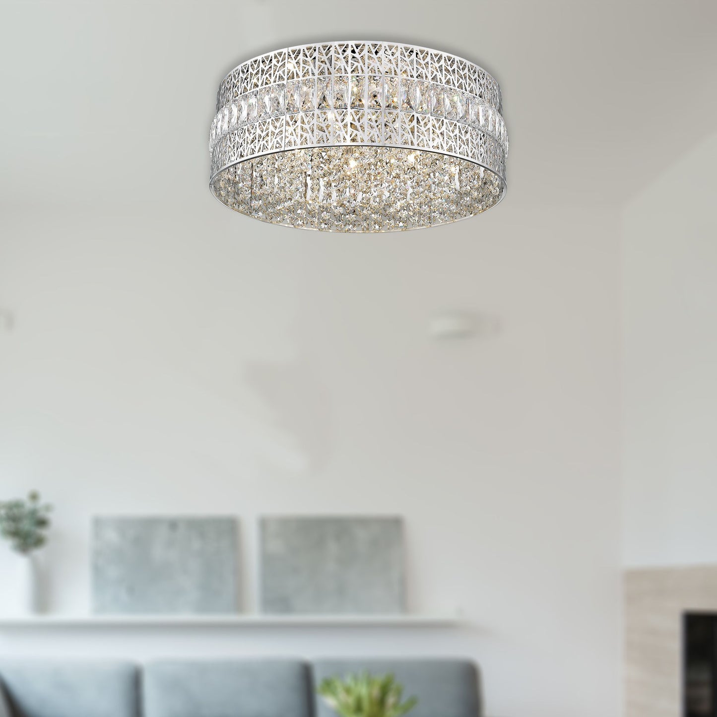 Trinity 7 Light Chrome & Crystal Flush
