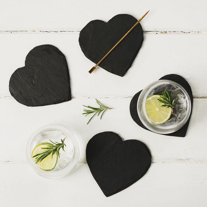 Heart Slate Coasters Set