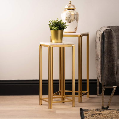 Leni Gold Pedestal Tables - Set of Two