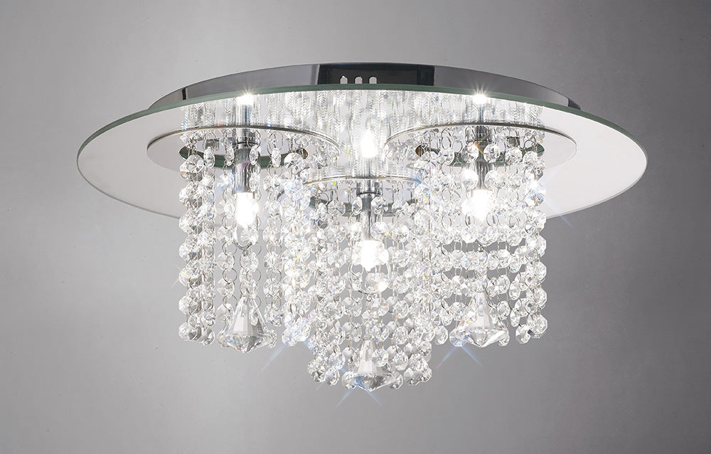 York Smoke & Mirror 3 Light Crystal Flush