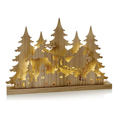 Wooden Santa & Sleigh Scene - Light Up